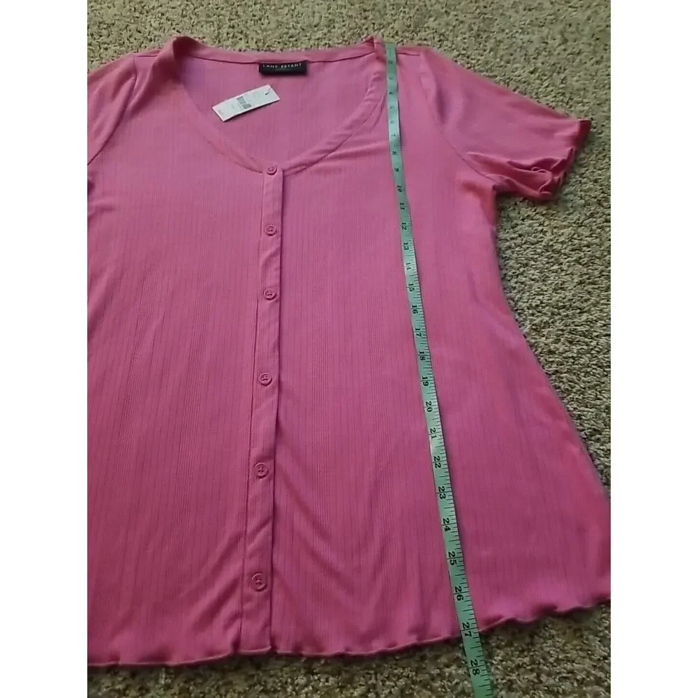 Lane Bryant NWT Womens Short Sleeve Pink Top Button Down Blouse Vneck Size 14/16 - Picture 5 of 9